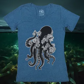 Womens Flower Octopus v-neck tee