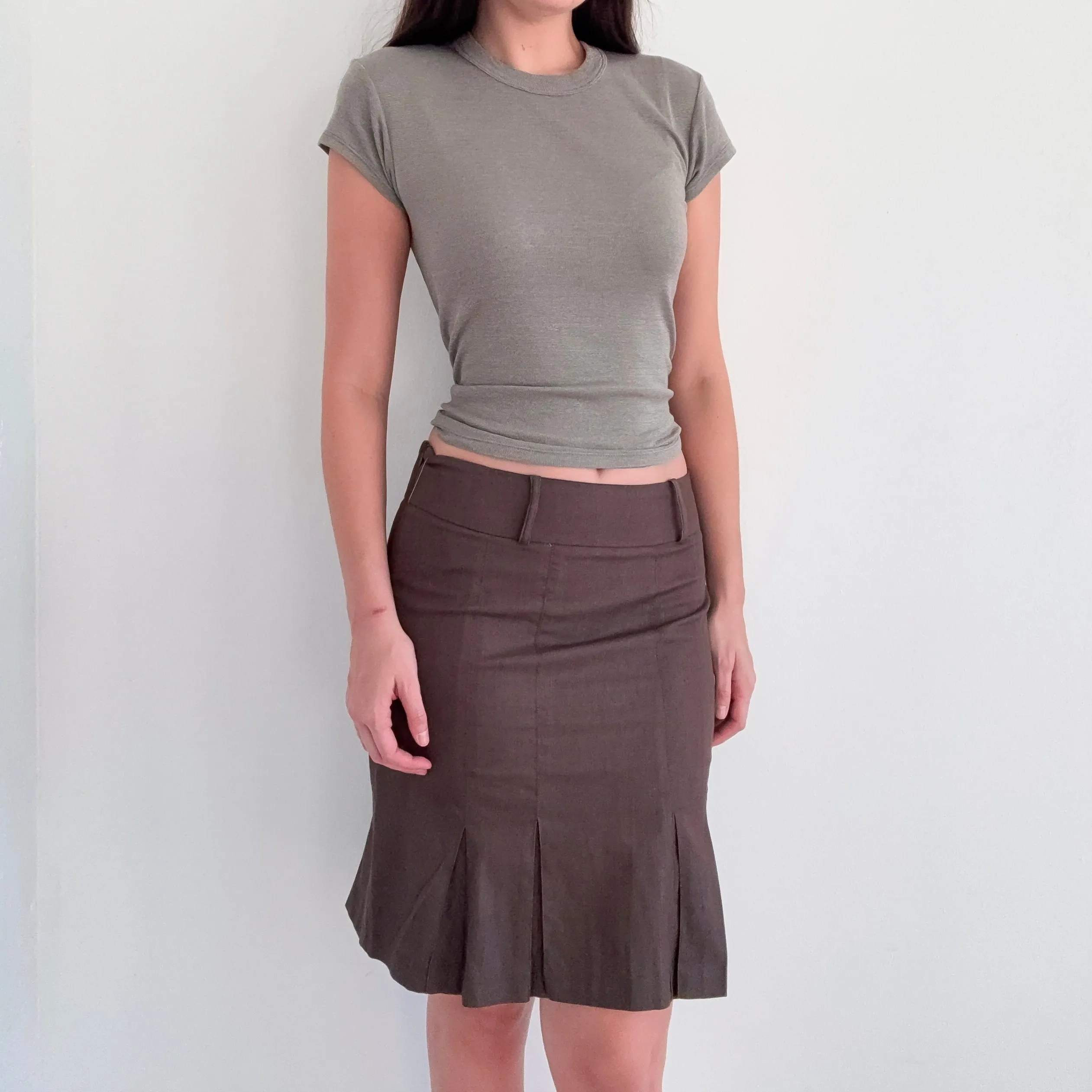 Y2K Brown Pleated Pencil Skirt / SZ 6