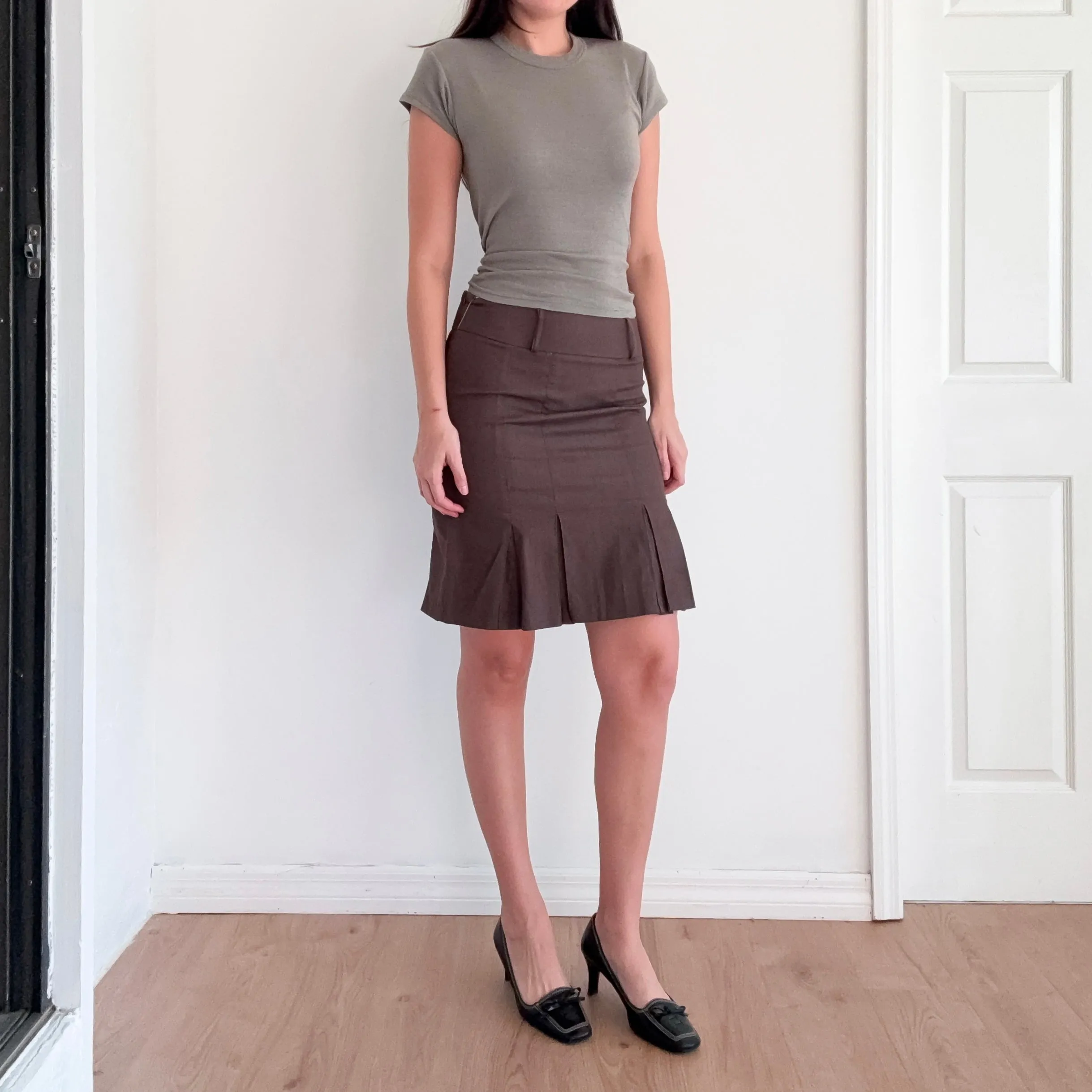 Y2K Brown Pleated Pencil Skirt / SZ 6